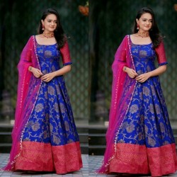 Royal Blue Color South Indian Fashion Stitched Anarkali Gown